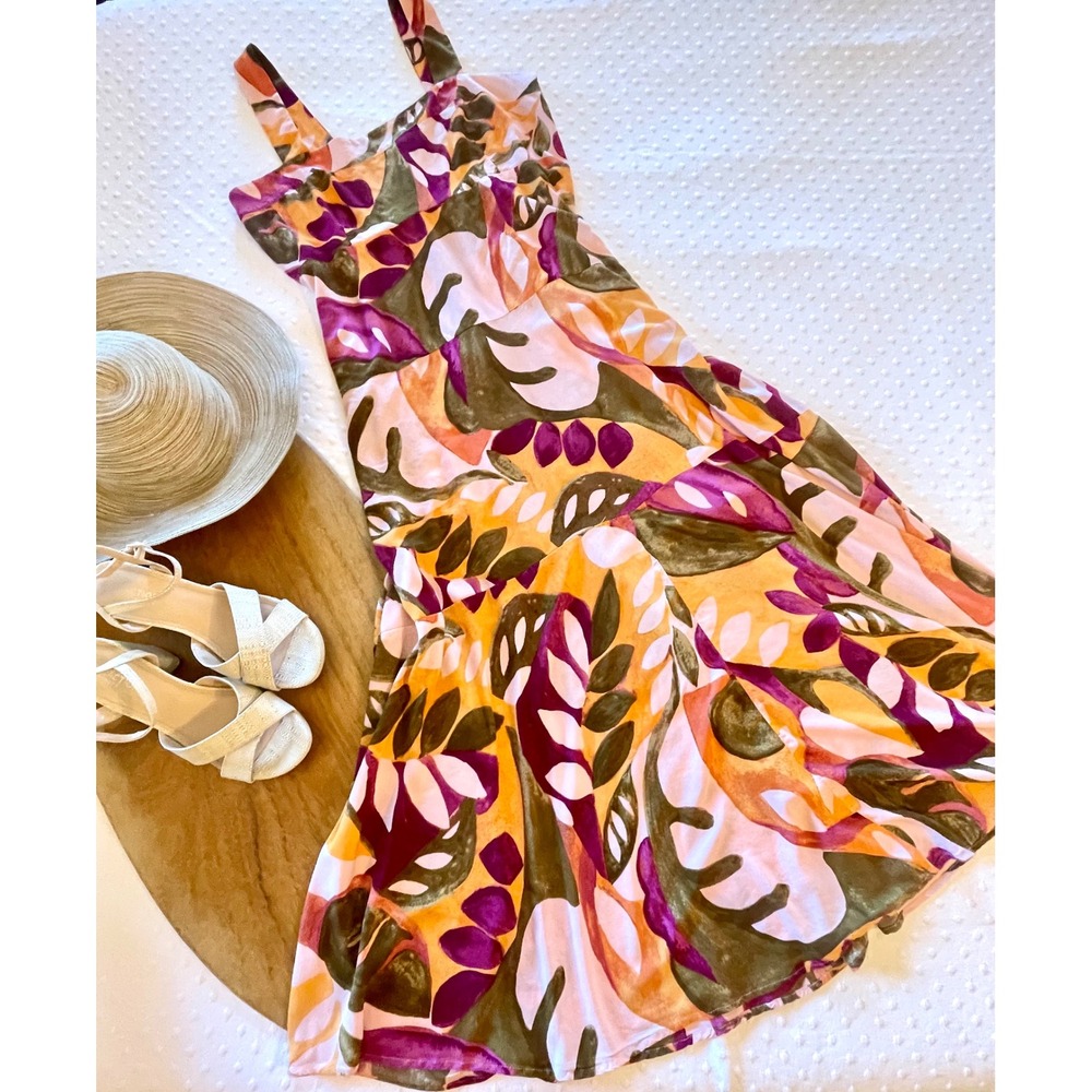 Vince Camuto Square Neck Smocked-Back Sleeveless Maxi Sundress XL Tropical Dress - Picture 4 of 11
